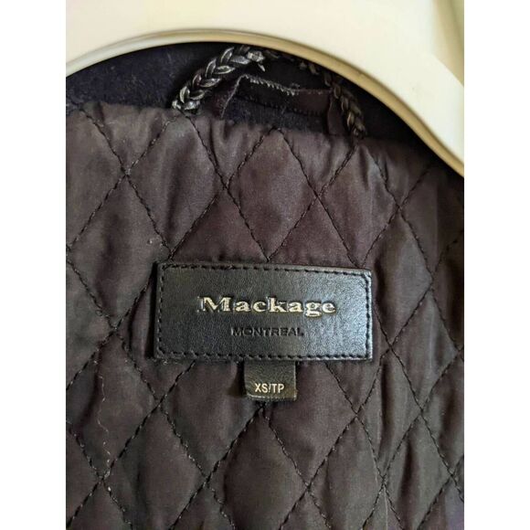 Mackage Moto Coat Jacket Women's Size XS Black Wool Leather Winter Quilted Chic - Picture 5 of 16